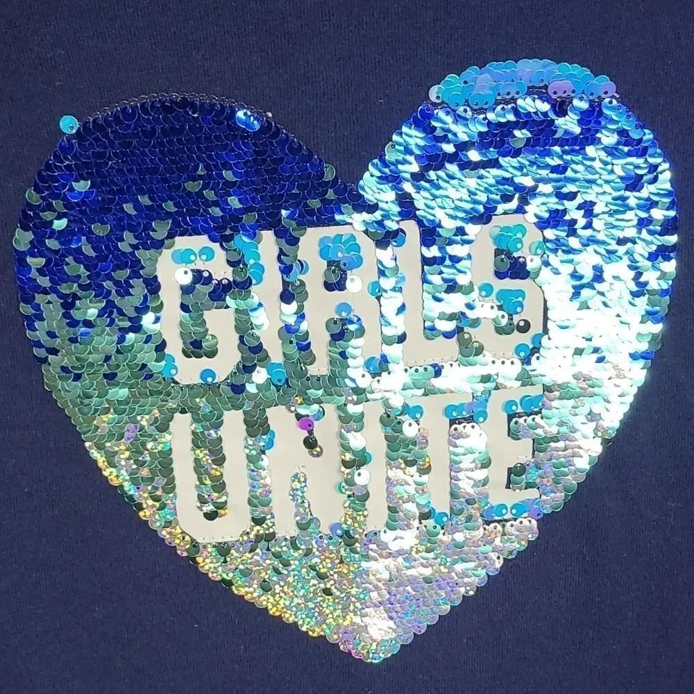 Justice Girls Flip Sequin Heart T-Shirt Dress Navy Blue 